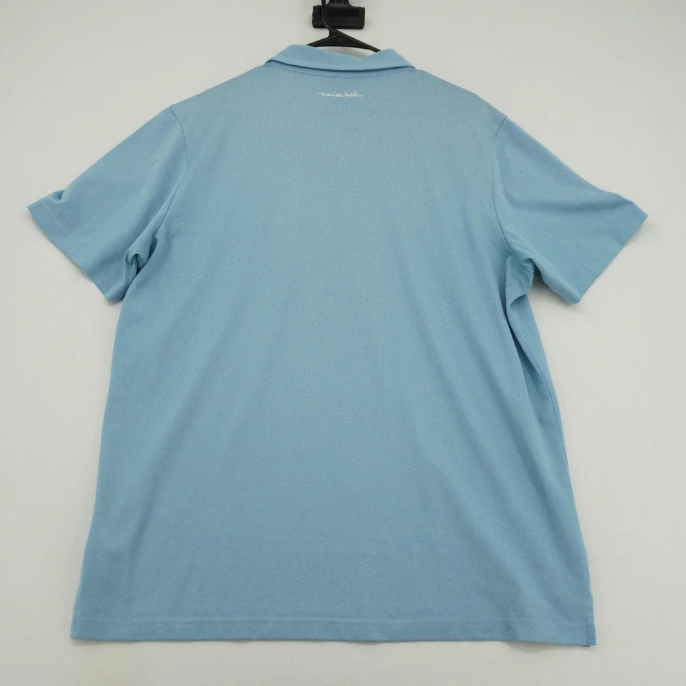 TravisMathew‎ Mens XL Light Blue Striped Performance Golf Polo Shirt RN 123280